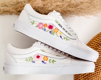 Custom Wedding Vans for Bride, Wedding Flowers Embroidered Shoes, Bridal Flowers Embroidered Vans, Floral Embroidered Sneaker, Wedding Gifts