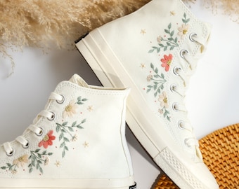 Custom Embroidered Wedding Sneakers, Bridal Flowers Embroidered Shoes,Wedding Flowers Embroidered Sneakers, Personalized Bridal Sneaker