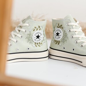 Custom Embroidered Converse high tops, Small Flower Embroidered Converse Shoes, Floral Embroidered Sneakers Custom, Unique Gifts for Her