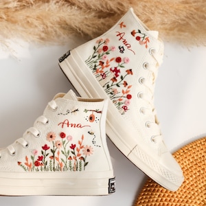 Custom Wedding Sneakers, Wedding Flowers Embroidered Shoes, Bridal Flowers Embroidered Converse Custom, Wedding Flowers Embroidered Sneakers