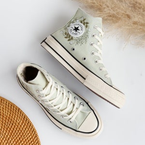 Custom Embroidered Converse high tops, Small Flower Embroidered Converse Shoes, Floral Embroidered Sneakers Custom, Unique Gifts for Her