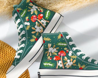 Zapatillas Converse navideñas bordadas a mano, regalo navideño único para ella o sus amigos.