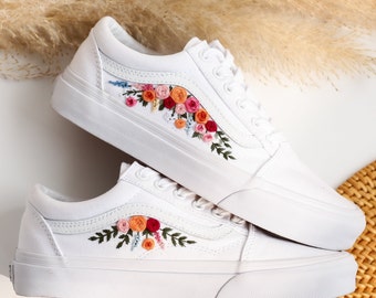 Custom Wedding Vans, Wedding Flowers Embroidered Shoes, Bridal Flowers Embroidered Vans, Roses Flower Embroidered Sneakers, Wedding Gifts