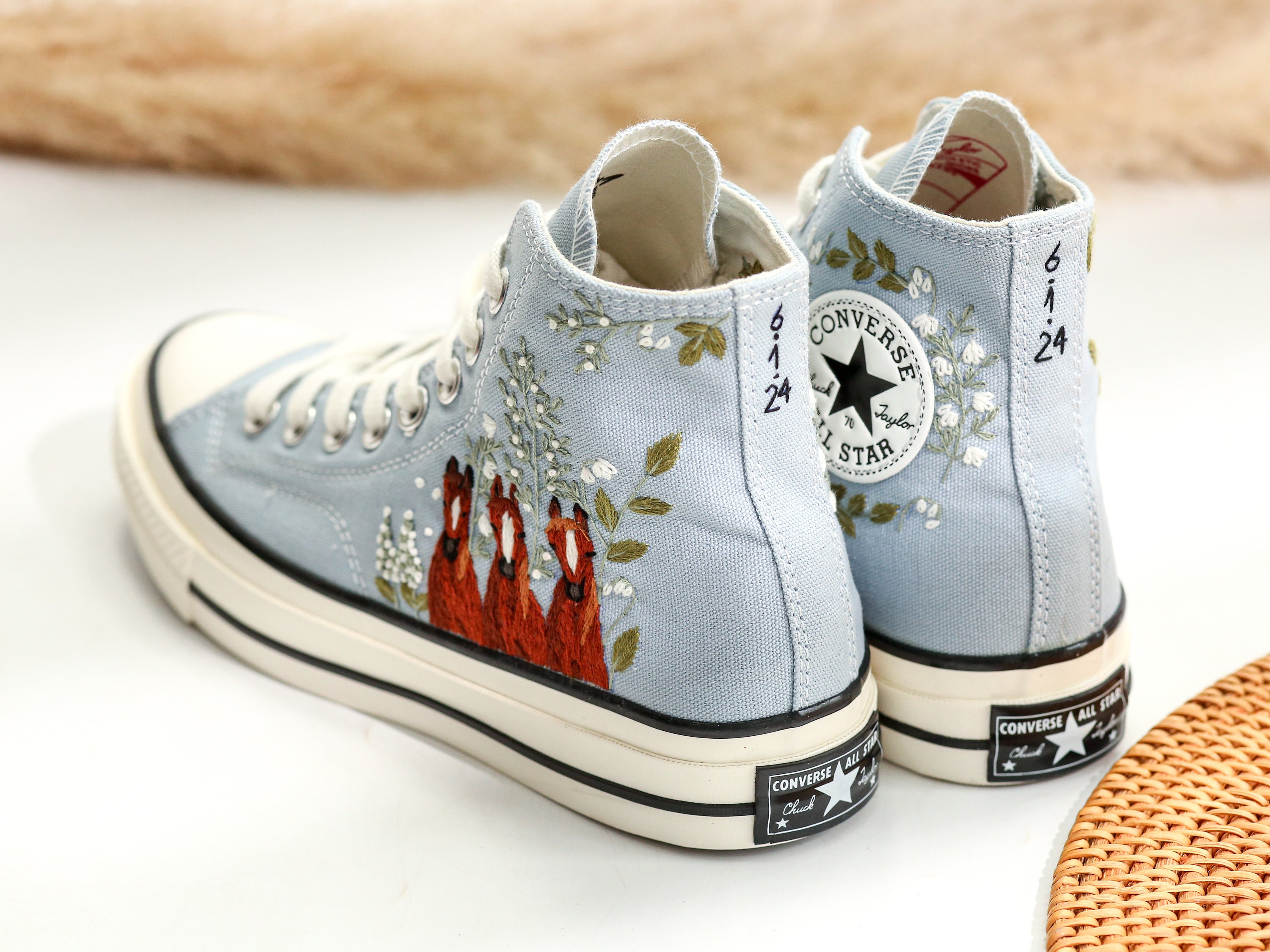 Custom Embroidered Converse Shoes, Horse and Dog Embroidered Shoes ...