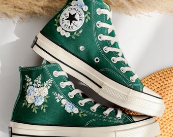 Converse Wedding Shoes, Hydrangeas Flower Embroidered Converse for Bridal, Floral Embroidered Sneakers Wedding Custom, Unique Gifts for Her