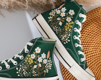 Embroidered Converse High Tops: Custom Chrysanthemum & Wildflower