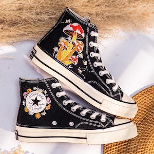 Embroidered Converse Mushroom, Converse Embroidery Mushroom, Flowers, Bee , Custom Shoes Embroidered Mushrooms Sneakers, Gift for Her
