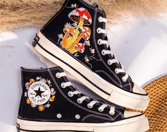 Converse Fungo Ricamato, Converse Fungo Ricamato, Fiori, Ape, Scarpe Personalizzate Funghi Ricamati Sneakers, Regalo per Lei