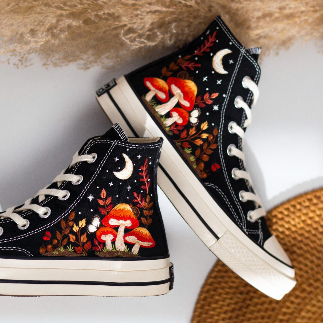 Custom Embroidered Converse High Tops, Converse Embroidery With Autumn ...