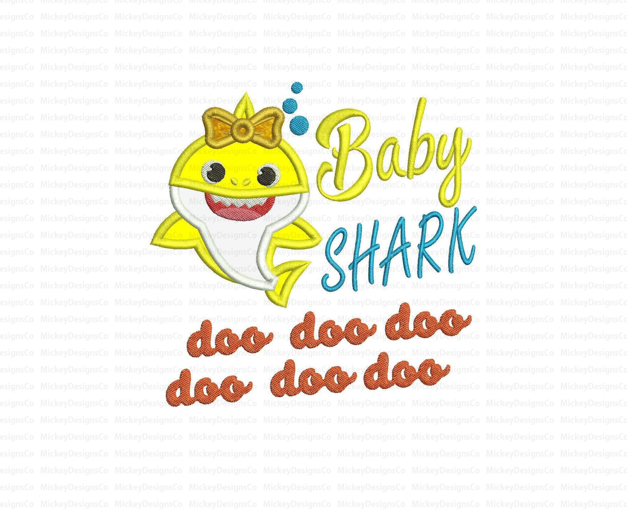 Girl Baby Shark Applique Bow Baby Shark Applique Design | Etsy