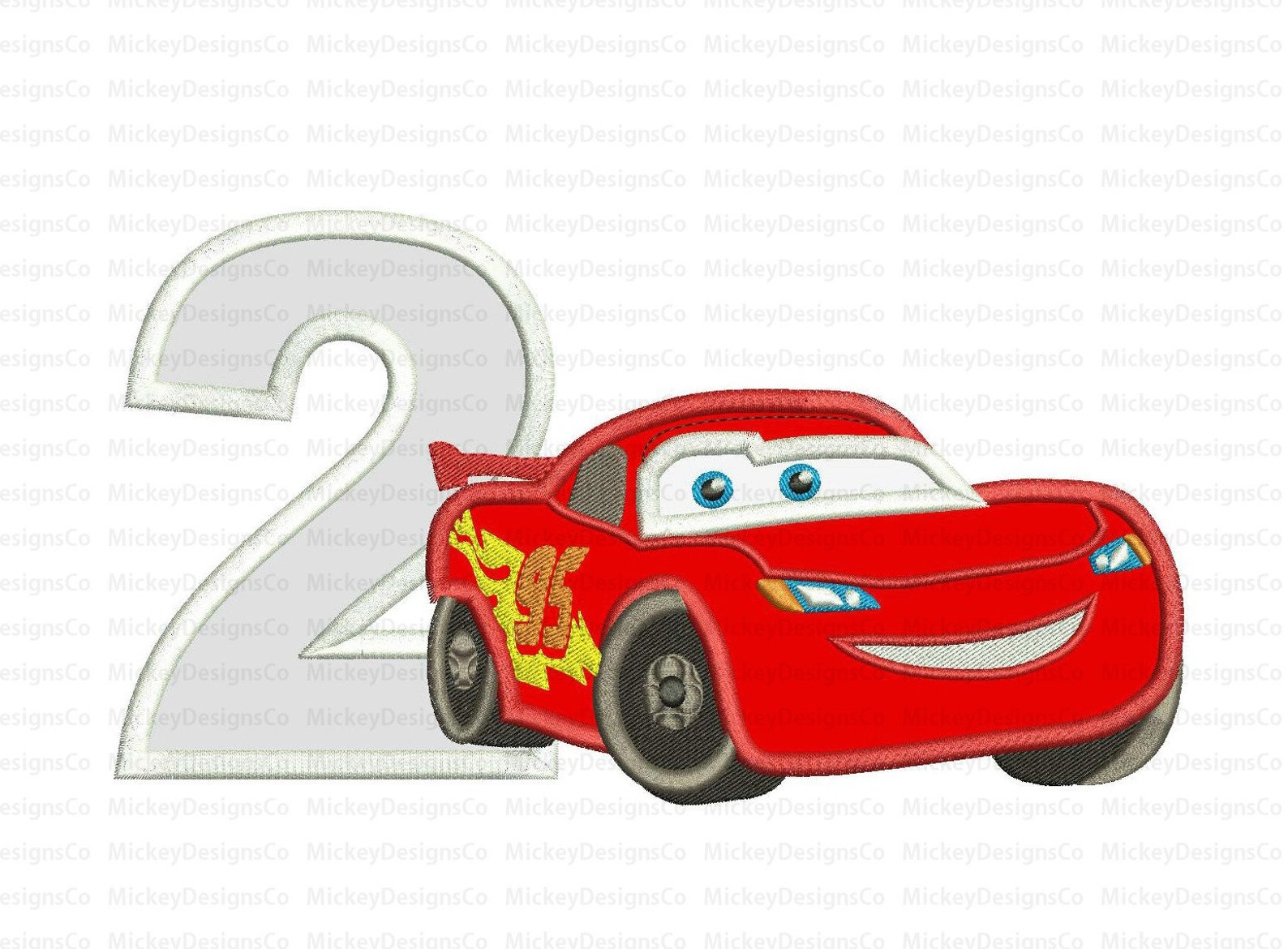 2nd Birthday Lightning Mcqueen Applique Design Instant | Etsy