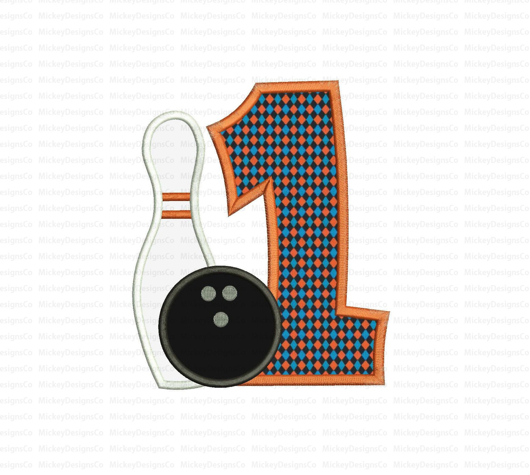 Bowling Number 1 Applique Design Instant Download Etsy