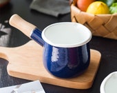 Milk Pot With Wooden Handle Enamel Butter Coffee Pot Mini Saucepan Cookware