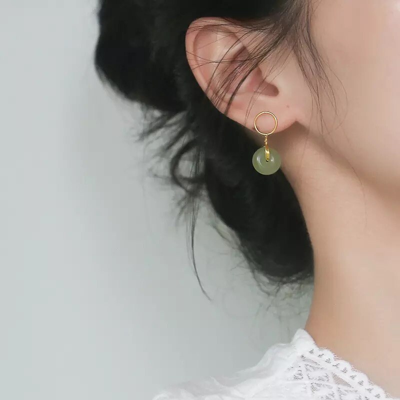 Earrings with Jadestone 925 silver, gold plated