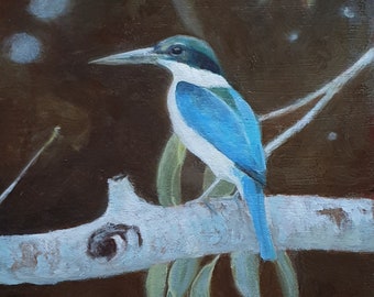 Signed oil painting with bird.
