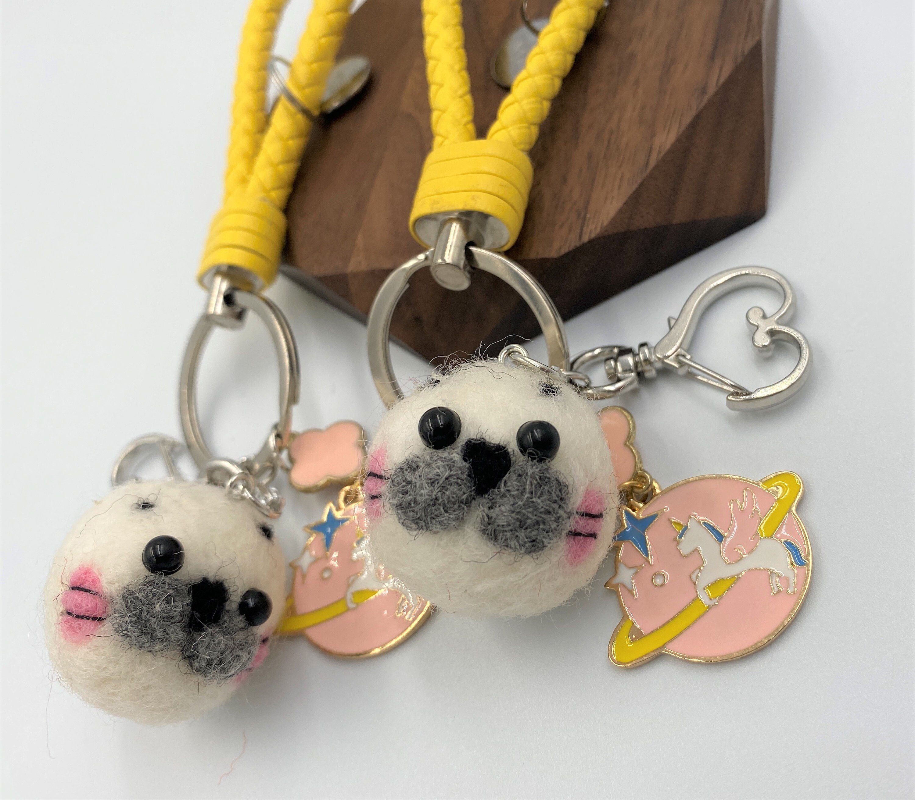 Real Flower Keychain Felted wool Keychain Seal keychain Etsy