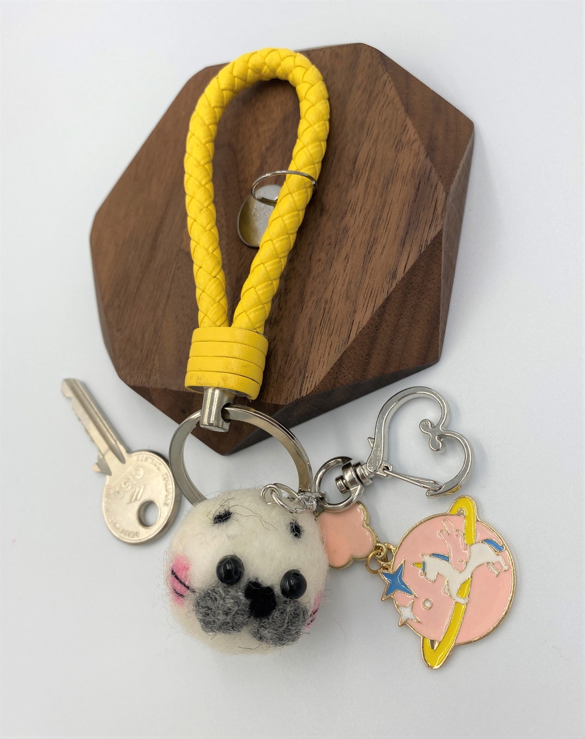 Real Flower Keychain Felted wool Keychain Seal keychain Etsy