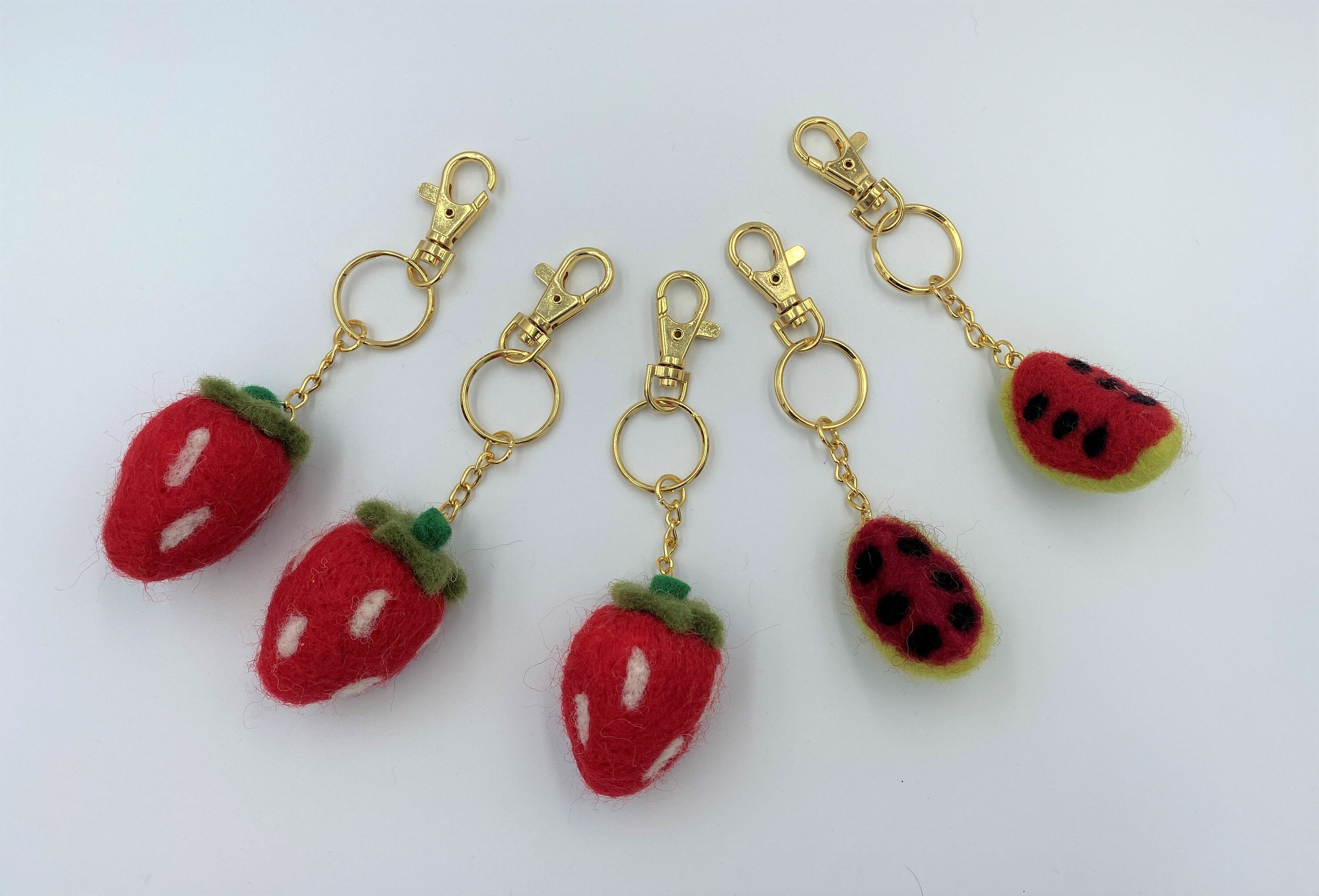 Felted wool fruit Watermelon keychain Strawberry Keychain Etsy