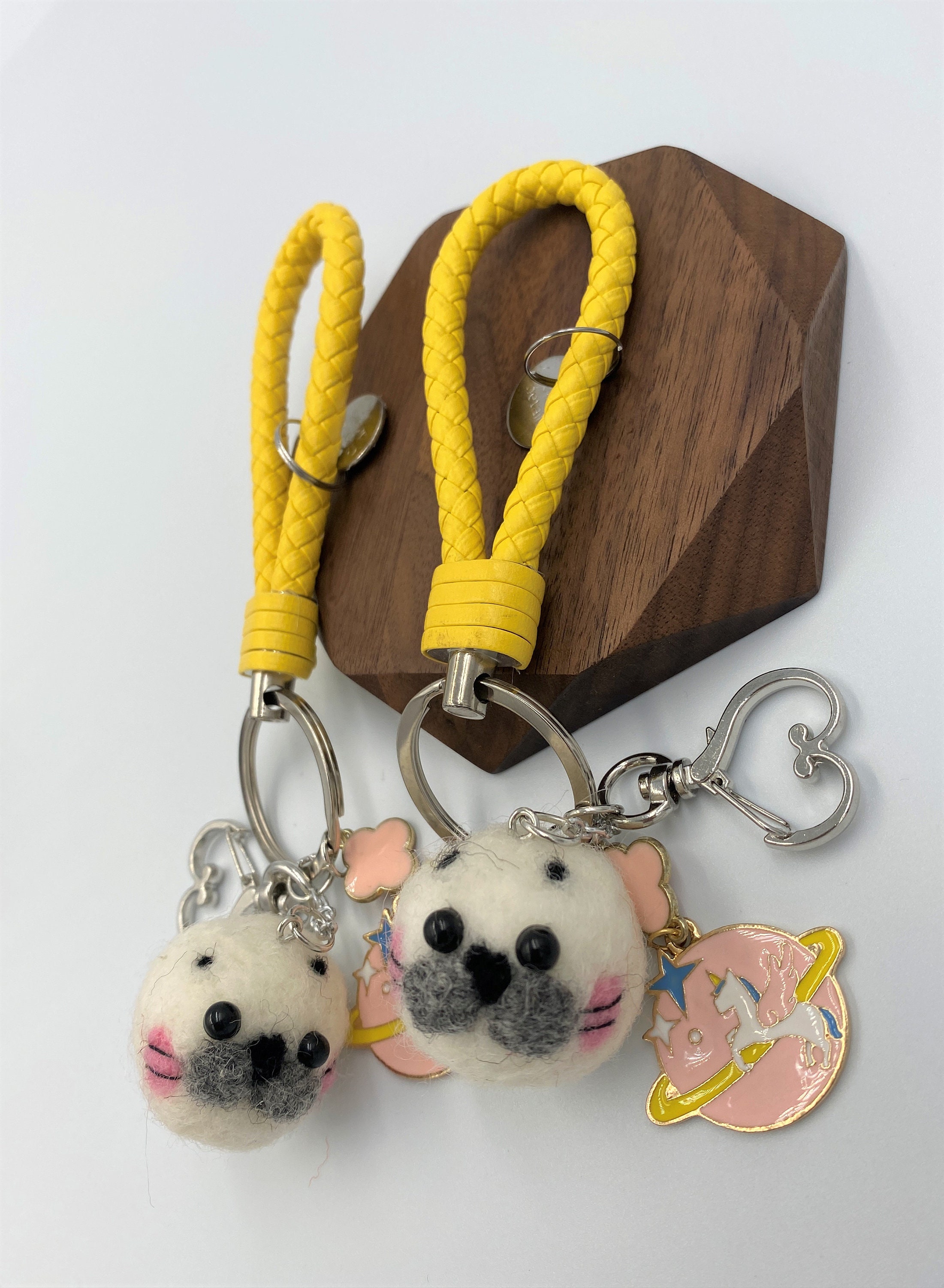 Real Flower Keychain Felted wool Keychain Seal keychain Etsy