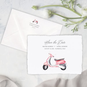 Italian Wedding Invitations Printed on Handmade Paper or Cardstock Original Watercolor of an Italian Vespa Motorcycle