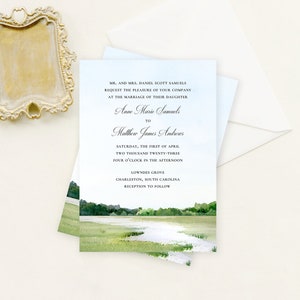 Marsh Wedding Invitation Suite Printed on Handmade Hand Torn Paper or Cardstock Charleston South Carolina Wedding Invitations image 1