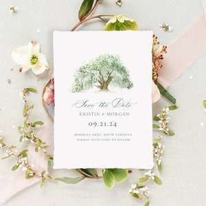 Southern Oak Tree Wedding Invitation Suite Featuring an Original Watercolor of a Lowcountry Southern Oak Tree