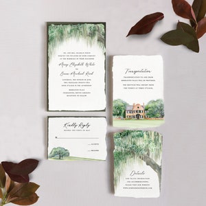 Middleton Place Watercolor Wedding Invitation Suite Printed on Handmade Hand Torn Paper or Cardstock | Charleston Wedding