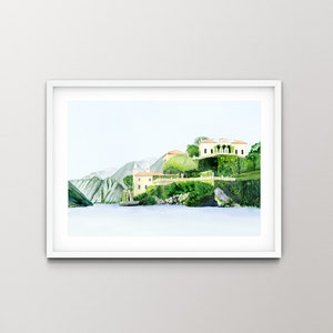Villa Balbianello Watercolor Art Print from an Original, Hand-painted Watercolor Painting of Villa Balbianello Lake Como, Italy