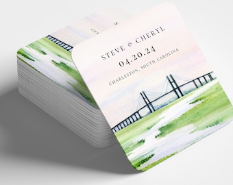 Lowcountry Marsh Watercolor Wedding Coasters | Personalized Wedding Coaster with an Original Watercolor Painting of the a Marsh Landscape