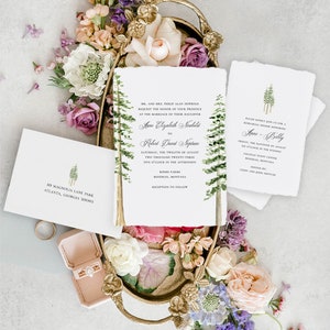 Redwood Forest Wedding Invitation Suite Featuring an Original Watercolor of a Redwood Tree Forest