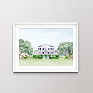 Thomas Bennett House Watercolor Art Print of an Original, Hand-painted Watercolor of the Governor Thomas Bennett House in Charleston, SC