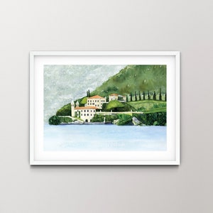 Villa del Balbianello in Lake Como, Italy Watercolor Painting | Fine Art Print of Original, Hand-painted Watercolor Painting