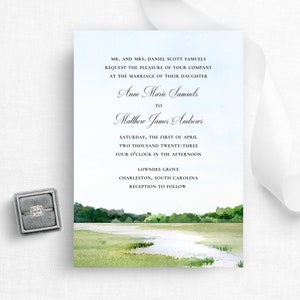 Marsh Wedding Invitation Suite Printed on Handmade Hand Torn Paper or Cardstock | Charleston South Carolina Wedding Invitations