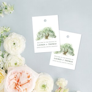 Southern Oak Tree Watercolor Wedding Favor Tags with an Original Watercolor Painting of a Southern Oak Tree