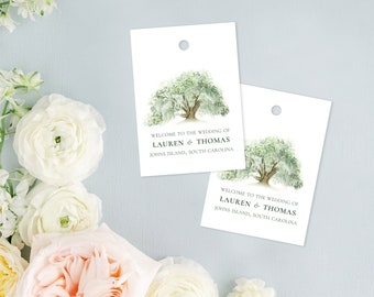 Southern Oak Tree Watercolor Wedding Favor Tags with an Original Watercolor Painting of a Southern Oak Tree