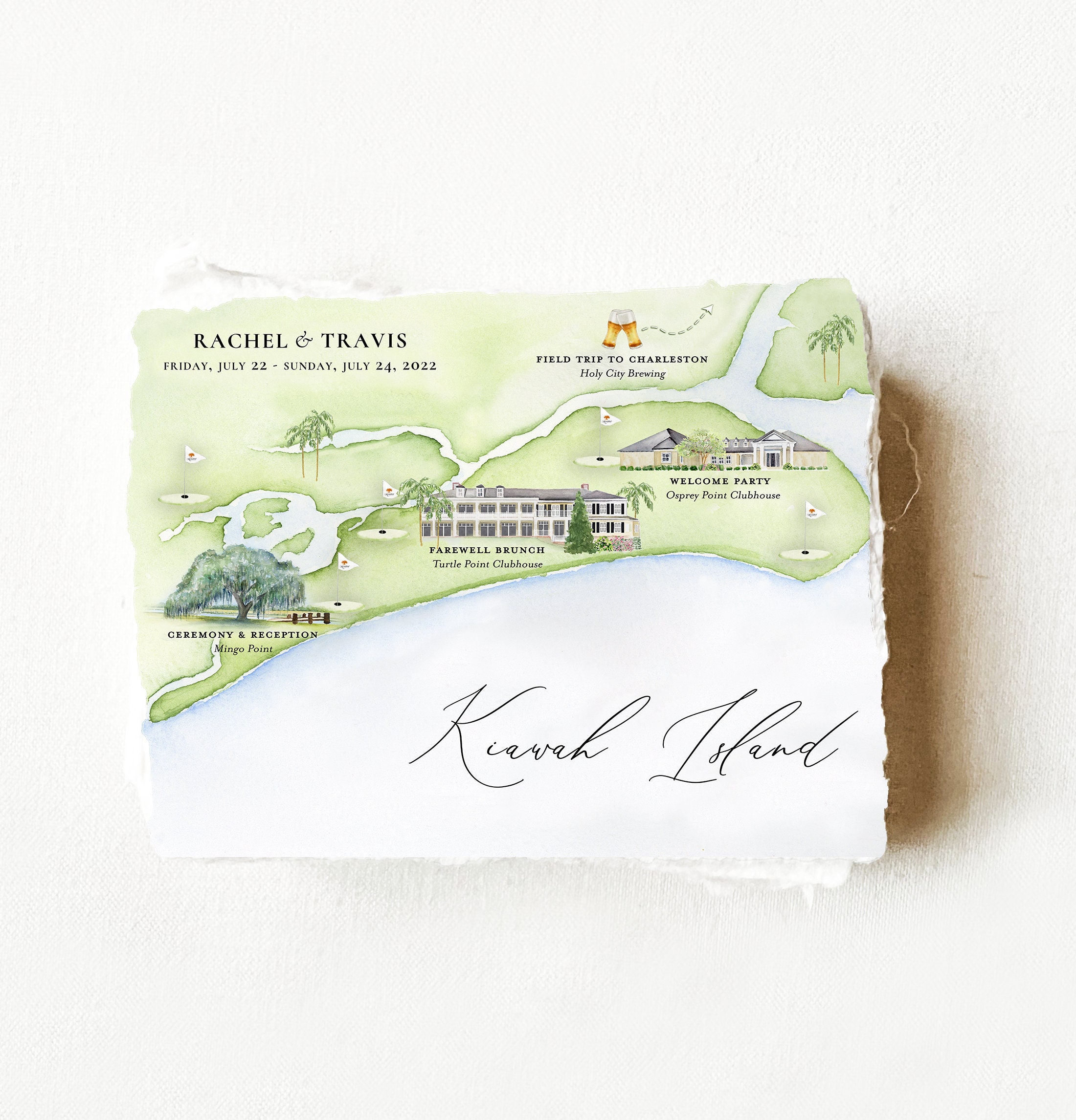Kiawah Island Watercolor Map Wedding Invitations Printed on Etsy