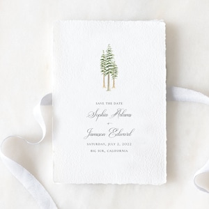Redwood Tree Wedding Invitations Printed on Handmade Paper or Cardstock with Original Watercolor Painting of Redwood Trees
