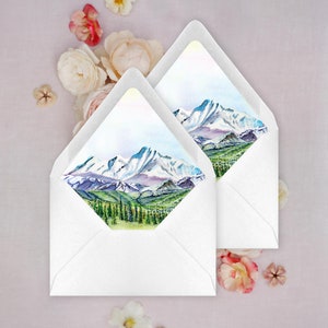Euro Flap Envelope Liner with Watercolor of Colorado Rocky Mountain Landscape | Minimum 50 liners