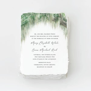 Watercolor Oak Tree Wedding Invitation Suite Printed on Handmade Hand Torn Paper or Cardstock | Charleston Wedding