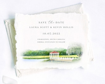 Creek Club at I'On Watercolor Wedding Invitations Printed on Handmade Paper of Cardstock | Wedding Venue in Charleston, South Carolina