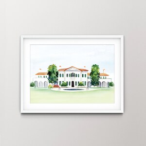 Crane Cottage Watercolor Fine Art Print from an Original, Hand-painted Watercolor Painting of Crane Cottage Wedding Venue Jekyll Island Club