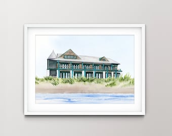 The Sandcastle Kiawah Island Watercolor Art Print from an Original Hand-painted Watercolor Painting of Kiawah Island South Carolina