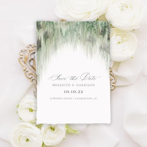 Oak Tree Watercolor Wedding Invitations Printed on Handmade Paper with Hand Torn Edges or Cardstock | Charleston Wedding Invitations