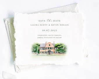 Middleton Place Watercolor Wedding Invitations Printed Invitations Handmade Deckle Edge Paper or Cardstock | Charleston Wedding Invitations