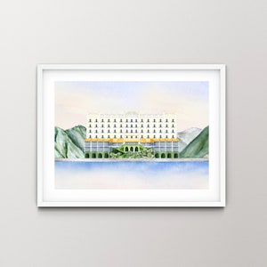 Grand Hotel Tremezzo Watercolor Art Print from an Original Hand-painted Watercolor of Lake Como, Italy
