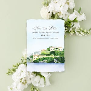 Villa Balbianello Wedding Invitations Printed on Handmade Paper or Cardstock Original Watercolor of Villa Del Balbianello in Lake Como Italy