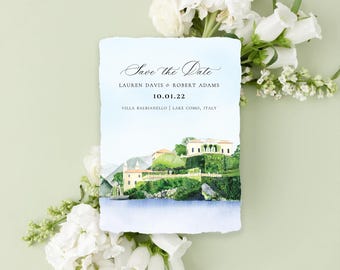 Villa Balbianello Wedding Invitations Printed on Handmade Paper or Cardstock Original Watercolor of Villa Del Balbianello in Lake Como Italy