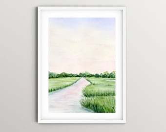 Kiawah Island Watercolor Art Print from an Original Watercolor Painting of Mingo Point on Kiawah Island | Marsh Landscape Watercolor
