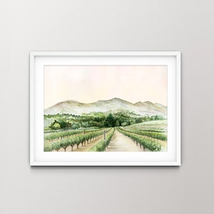 California Vineyard Watercolor Art Print | Fine Art Print of an Original, Hand-painted Watercolor of Allegretto Vineyard Resort Paso Robles