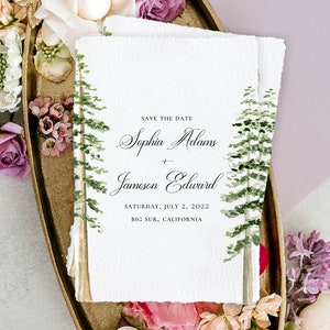 Redwood Tree Wedding Invitations Printed on Handmade Paper or Cardstock with Original Watercolor Painting of Redwood Trees